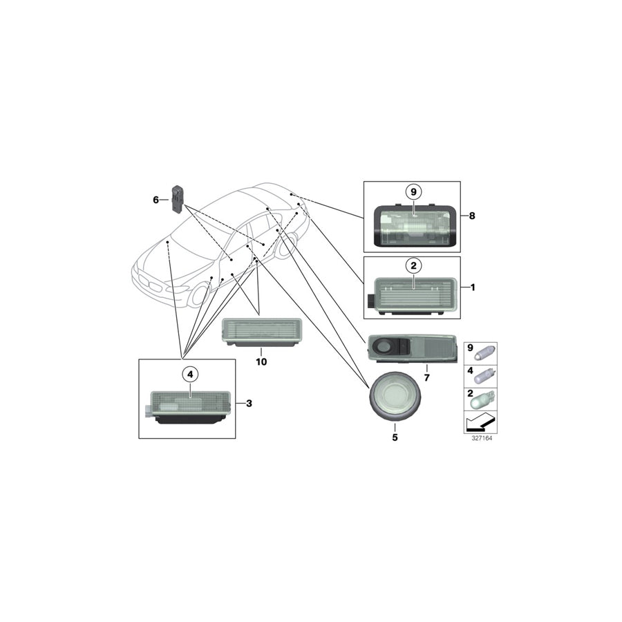 Genuine BMW 63319215624 F25 F11 Interior Reading Light, Rear Right HIMMELGRAU (Inc. M550dX, 520i & X3 18i) | ML Performance EU