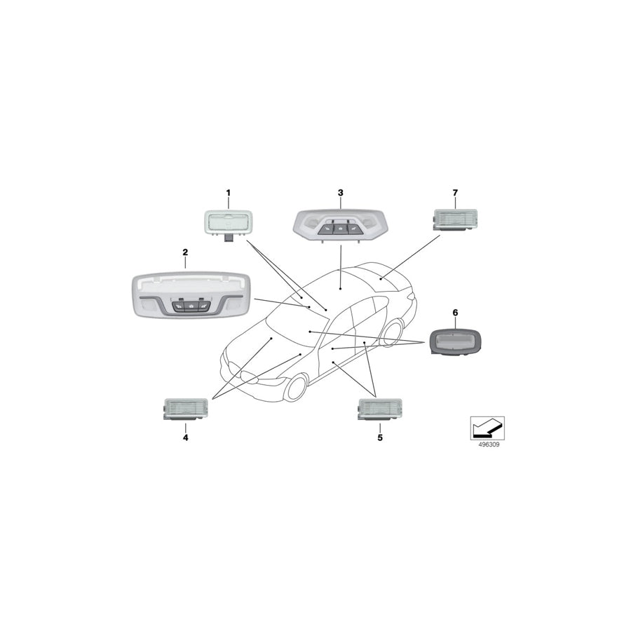 Genuine BMW 63319459392 G20 Interior Reading Light Led Rear Center (Inc. 320i, 330d & 320d) | ML Performance EU