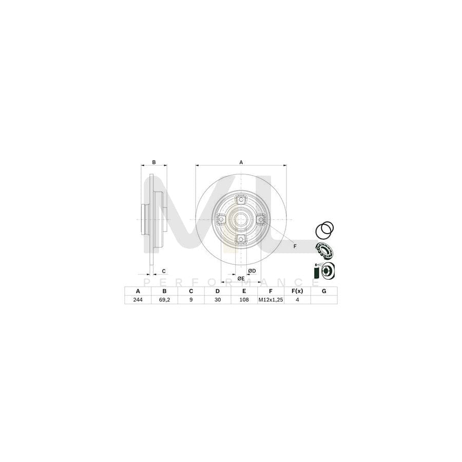 BOSCH 0 986 479 F74 Brake Disc Solid, Coated, with ABS sensor ring, with wheel bearing | ML Performance Car Parts