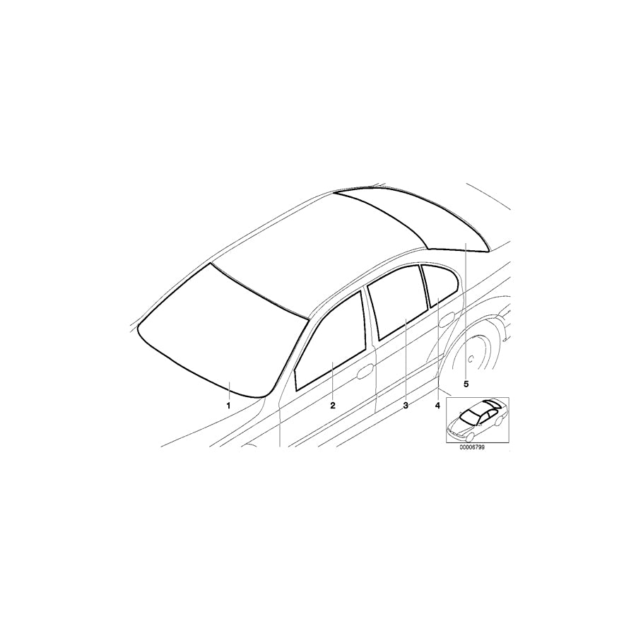 Genuine BMW 51348211069 E39 Side Window, Green, Left (Inc. & 540iP) | ML Performance EU Car Parts