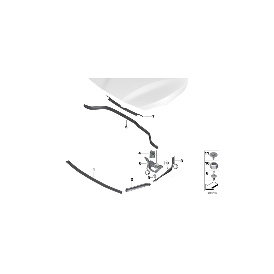 Genuine BMW 51767300520 F45 F46 Mount For Seal, Hood, Right (Inc. 225xe, 225iX & 216i) | ML Performance EU