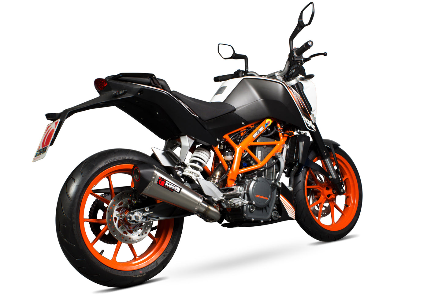 Scorpion RKT81SEO KTM Duke 390 Serket Taper 3/4 System - Brushed Stainless Steel Sleeve | ML Performance EU EU