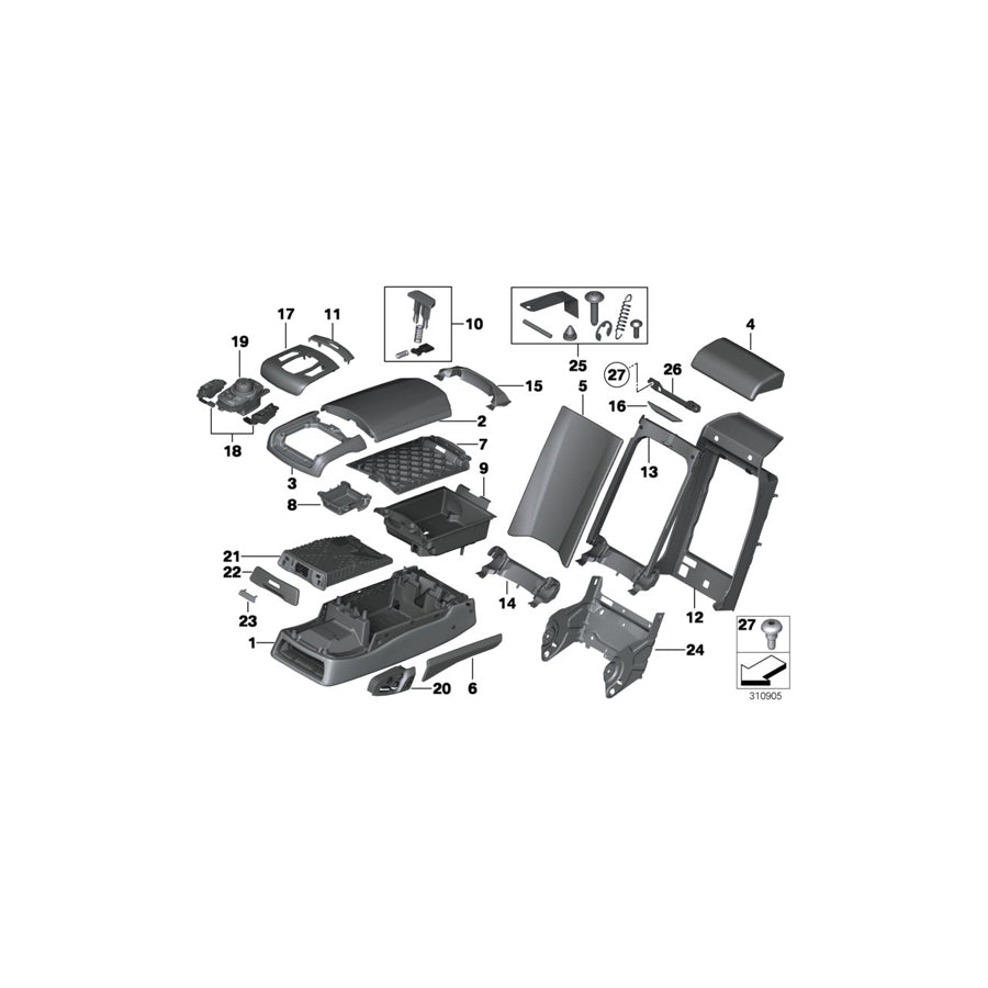 Genuine BMW 52207305197 F02 F04 Cover, Armrest, Rear Center Upper NUSSB.INTARSIE (Inc. 760i, 750LiX 4.0 & Hybrid 7L) | ML Performance EU Car Parts