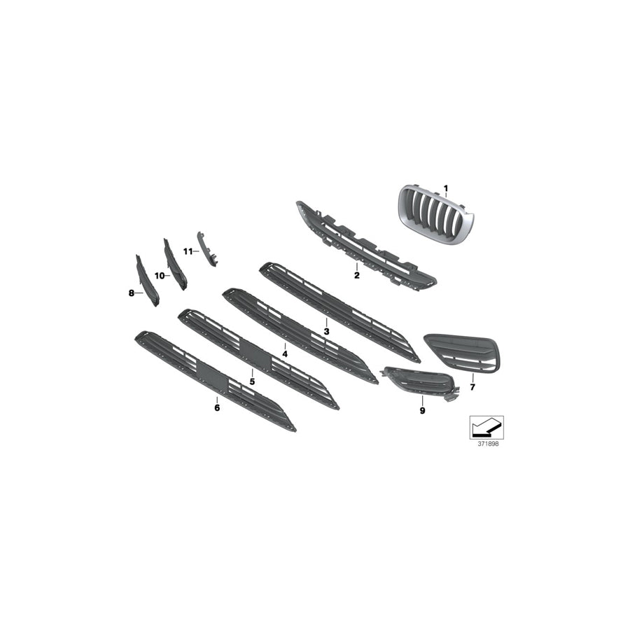 Genuine BMW 51117347969 F25 Grill, Center, Lower, Partially Closed ACC (Inc. X3 18d, X3 20dX & X3 20i) | ML Performance EU Car Parts