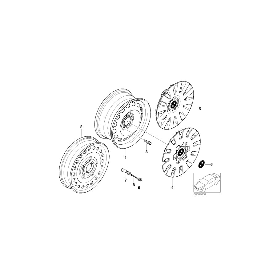 Genuine BMW 36116750006 E46 E36 Compact Spare Wheel, Steel, Black 3.0BX16 ET:32 (Inc. 325ti, Z3 2.5i & 323i) | ML Performance EU