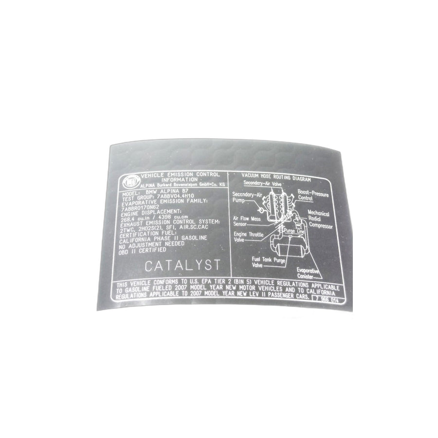 Genuine BMW 71227966014 E65 Label "Exhaust Emission" ALPINA (Inc. & ALPINA B7) | ML Performance EU Car Parts
