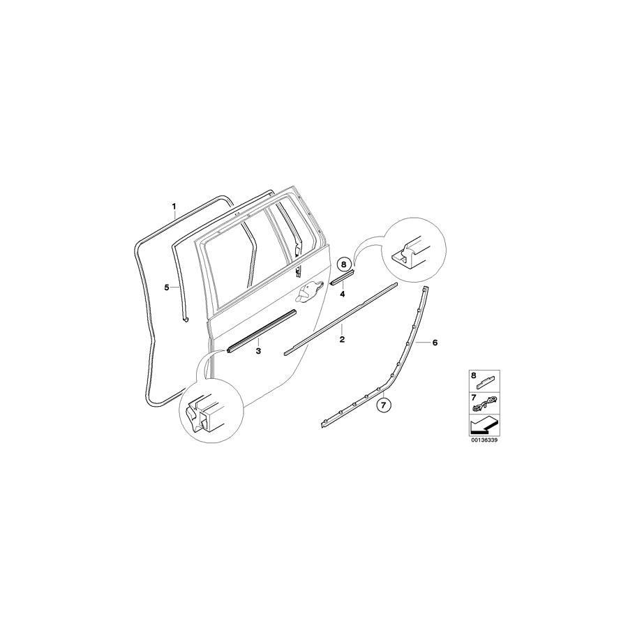Genuine BMW 51227897279 E61 E61 Outer Weatherstrip, Rear Left Door GLANZSCHWARZ (Inc. 525xi, 525d & 535xi) | ML Performance EU Car Parts