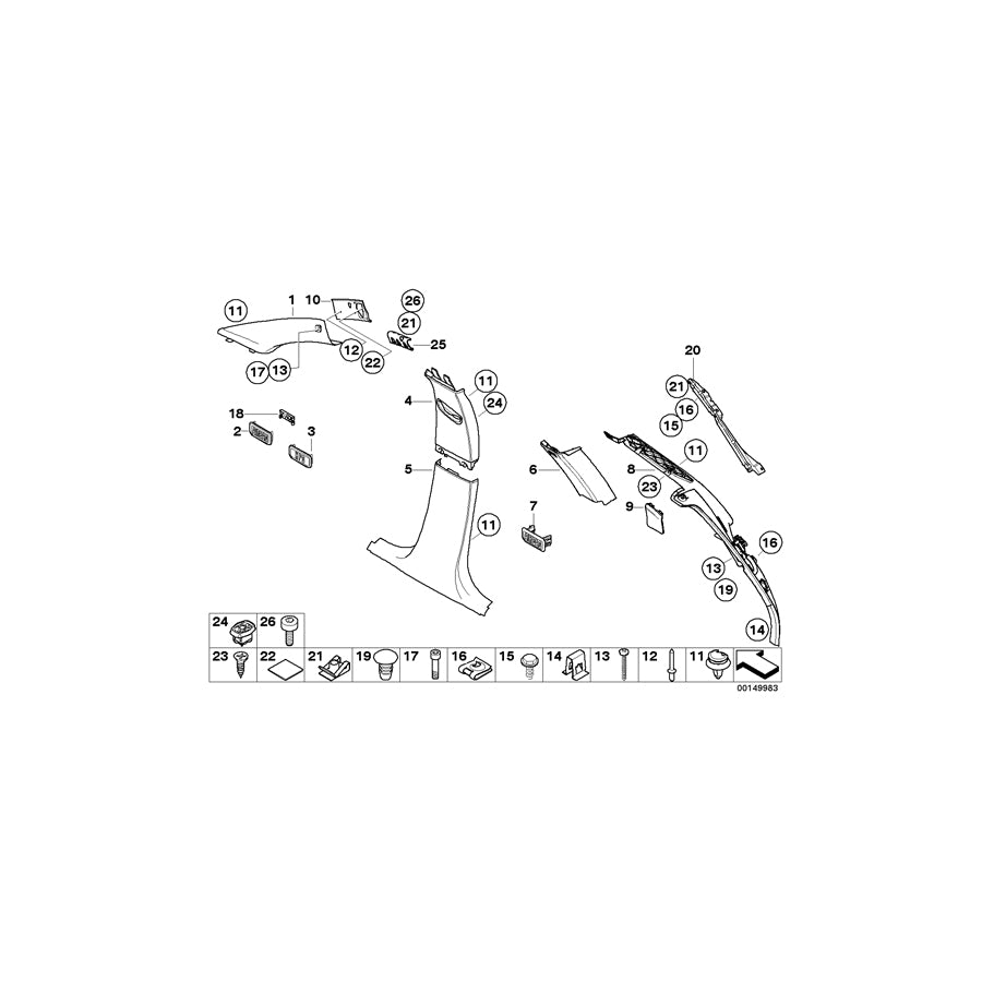 Genuine BMW 51438036245 E91 E91 Cover Column C Left SCHWARZ (Inc. 320xd, 325xi & 316d) | ML Performance EU Car Parts