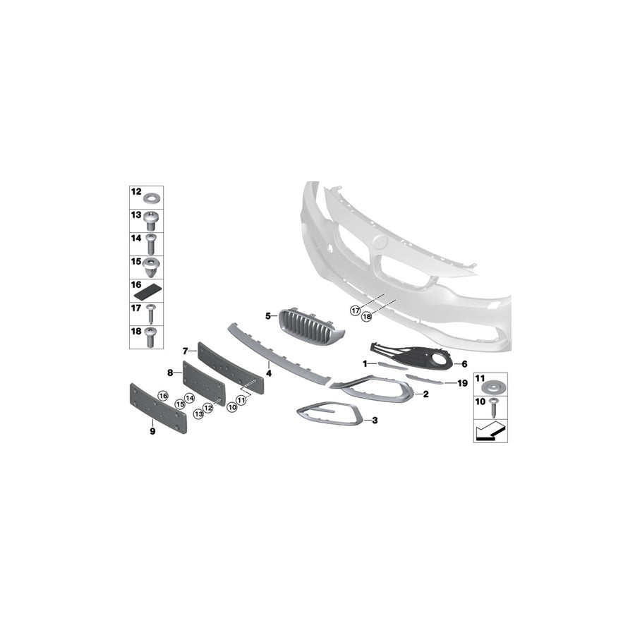 Genuine BMW 51137294819 F32 F36 Grille, Front, Left MODERN (Inc. 435i, 420dX & 428i) | ML Performance EU