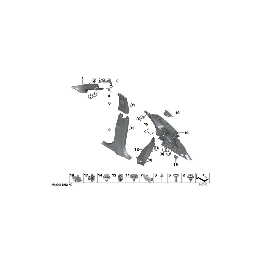 Genuine BMW 51437450114 F48 F48 Retainer For Trim, C-/D Pillar, Right (Inc. X1 16d, X1 18i & X1 28iX) | ML Performance EU Car Parts