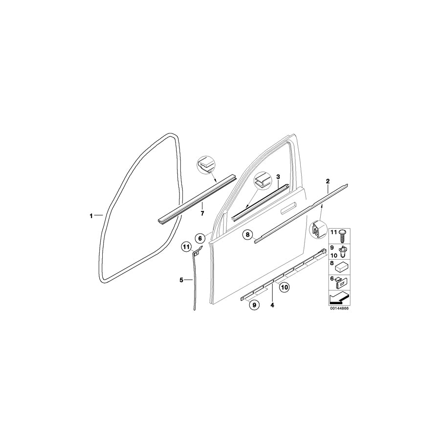 Genuine BMW 51218022205 E65 E66 E67 Outer Weatherstrip, Left GLANZSCHWARZ (Inc. 745LiS, 745d & 745i) | ML Performance EU