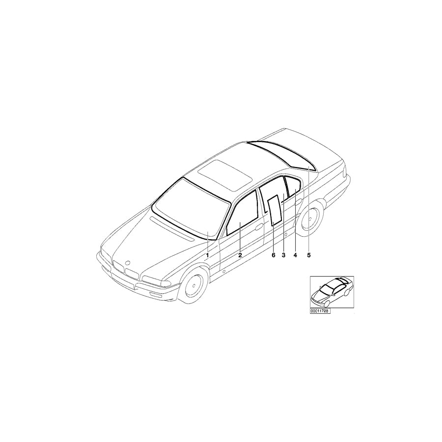 Genuine BMW 51348163848 E38 Side Window Green Right (Inc. 728iL, 740iL & 750iL) | ML Performance EU