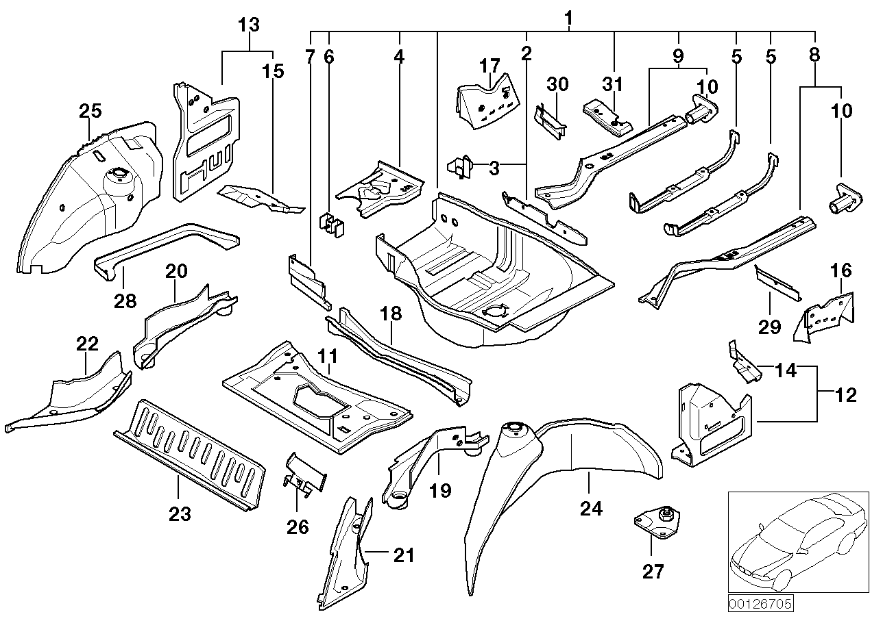 Genuine BMW 41127044079 E66 E65 E67 Cross Member, Trunk Floor Rear (Inc. 760i, 745i & Alpina B7) | ML Performance EU EU Car Parts