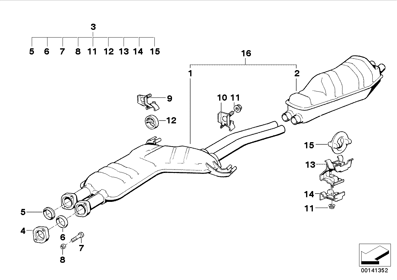 Genuine BMW 18129068603 E32 Center Muffler (Inc. 730iL & 735iL) | ML Performance EU EU Car Parts