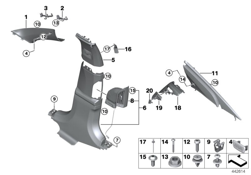 Genuine BMW 51437392495 Trim, C-Pillar, Alcantara, Top Left ANTHRAZIT (Inc. 730LdX, 740Le & 745Le) | ML Performance EU EU Car Parts