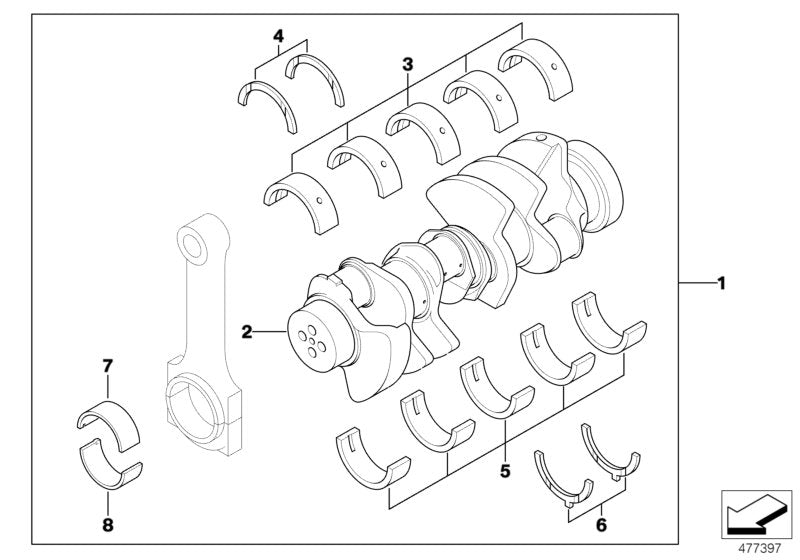 Genuine BMW 11211407796 E39 E52 At-Crankshaft With Bearing Shells (Inc. M5 & Z8)