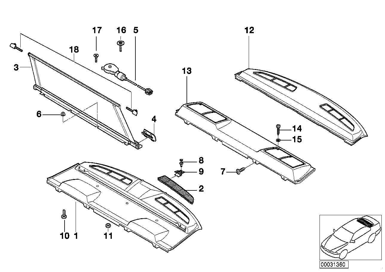 Genuine BMW 51468174298 E38 Storage Tray, Retracting Sun Blind GRAU (Inc. 750i, 728i & 735iL) | ML Performance EU EU Car Parts