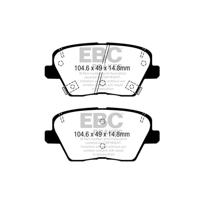 EBC PD03KR1002 Hyundai Kia Yellowstuff Rear Brake Pad & Plain Disc Kit 2 | ML Performance EU Car Parts