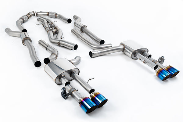 Milltek SSXAU1063 Audi Resonated Cat-Back System (Twin 80mm) With GT-115 Burnt/Blue Titanium Trims (Inc. S8)