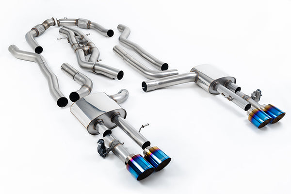 Milltek SSXAU1068 Audi Non-Resonated Cat-Back System (Twin 80mm) With GT-115 Burnt/Blue Titanium Trims (Inc. S8)