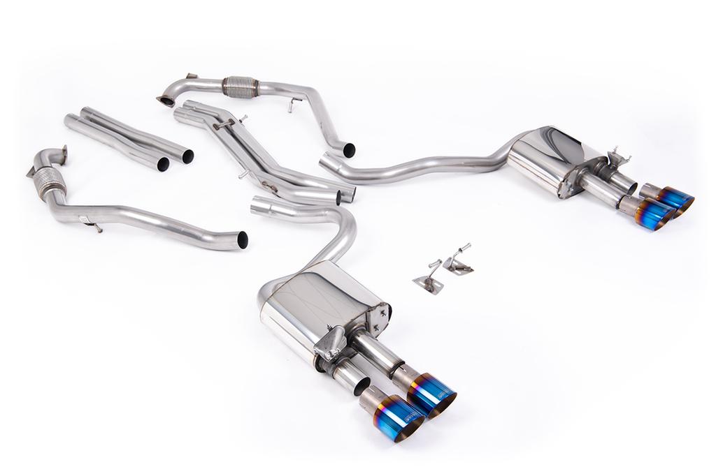 MillTek-SSXAU1116-Cat-back Cat Back Non-Resonated (Louder) with Quad GT-100 Burnt/Blue Titanium Trims | ML Performance Car Parts