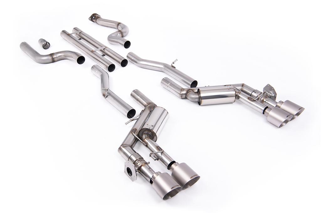 MillTek-SSXCH107-Cat-back Unbalanced Straight Center Valved System with Quad GT-115 4.5' Brushed Titanium Tips | ML Performance Car Parts