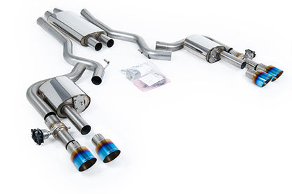 Milltek SSXFD437 Ford Dual Quad Outlet With Active Valves Resonated With GT-100 Burnt/Blue Titanium Trims  (Inc. Mustang)