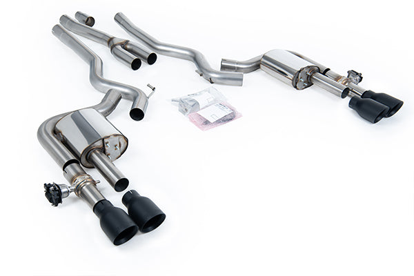 Milltek SSXFD440 Ford Dual Quad Outlet With Active Valves Non-Resonated With GT-100 Cerakote Black Trims  (Inc. Mustang)