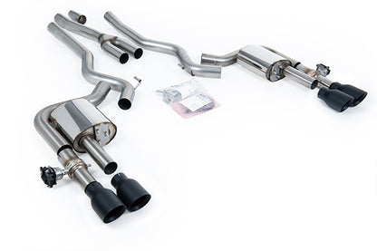 Milltek SSXFD440 Ford Dual Quad Outlet With Active Valves Non-Resonated With GT-100 Cerakote Black Trims  (Inc. Mustang)