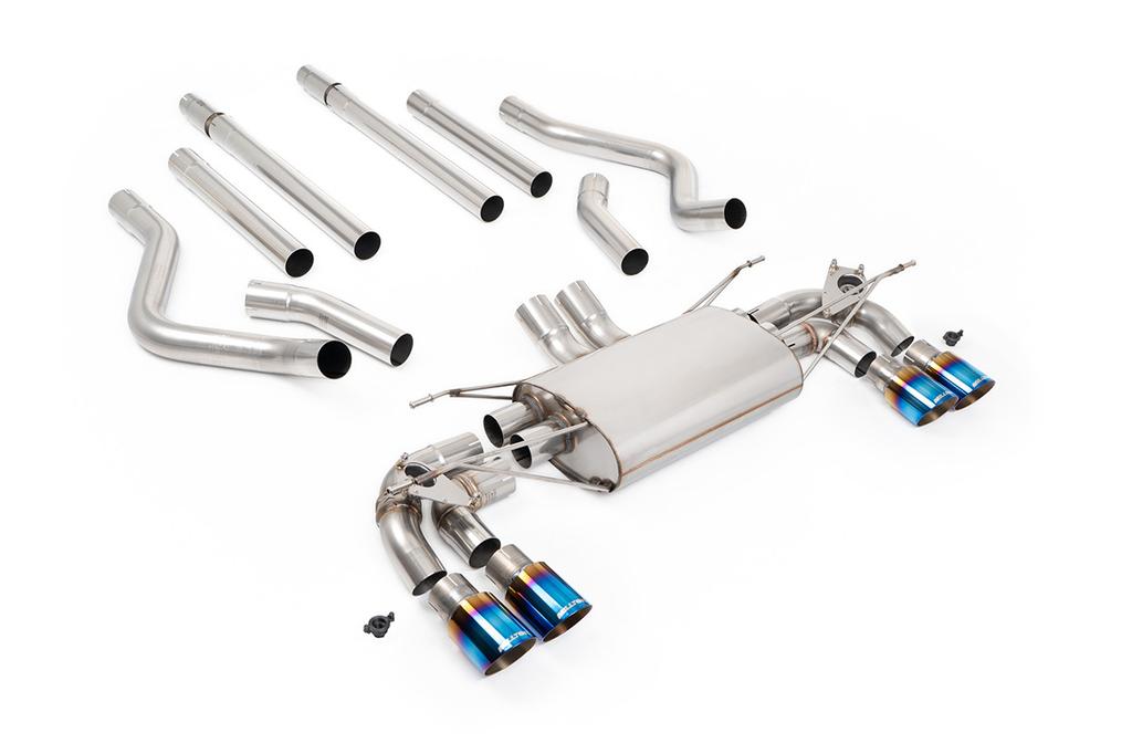 MillTek-SSXLR237-Particulate Filter-back OPF/GPF Back Non-Resonated Valved System (Louder) with Quad GT-90 Burnt/Blue Titanium Trims | ML Performance Car Parts