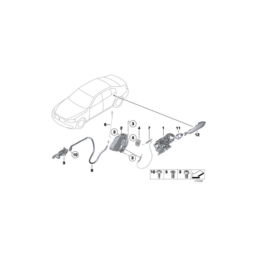 Genuine BMW 51227199442 F02 F01 Operating Rod, Door Rear Right SSR (Inc. 730dX, Hybrid 7L & 730i) | ML Performance EU Car Parts