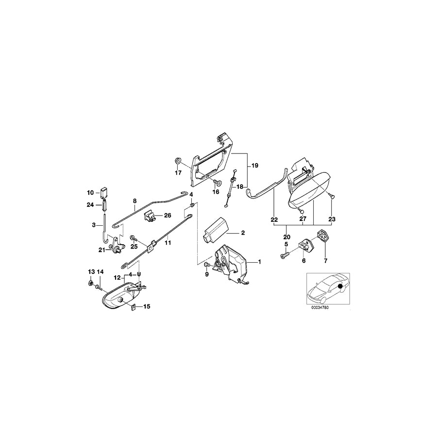 Genuine BMW 51228150623 E38 Rear Door Handle Bowden Cable (Inc. 750iLP, 750iL & 730i) | ML Performance EU Car Parts