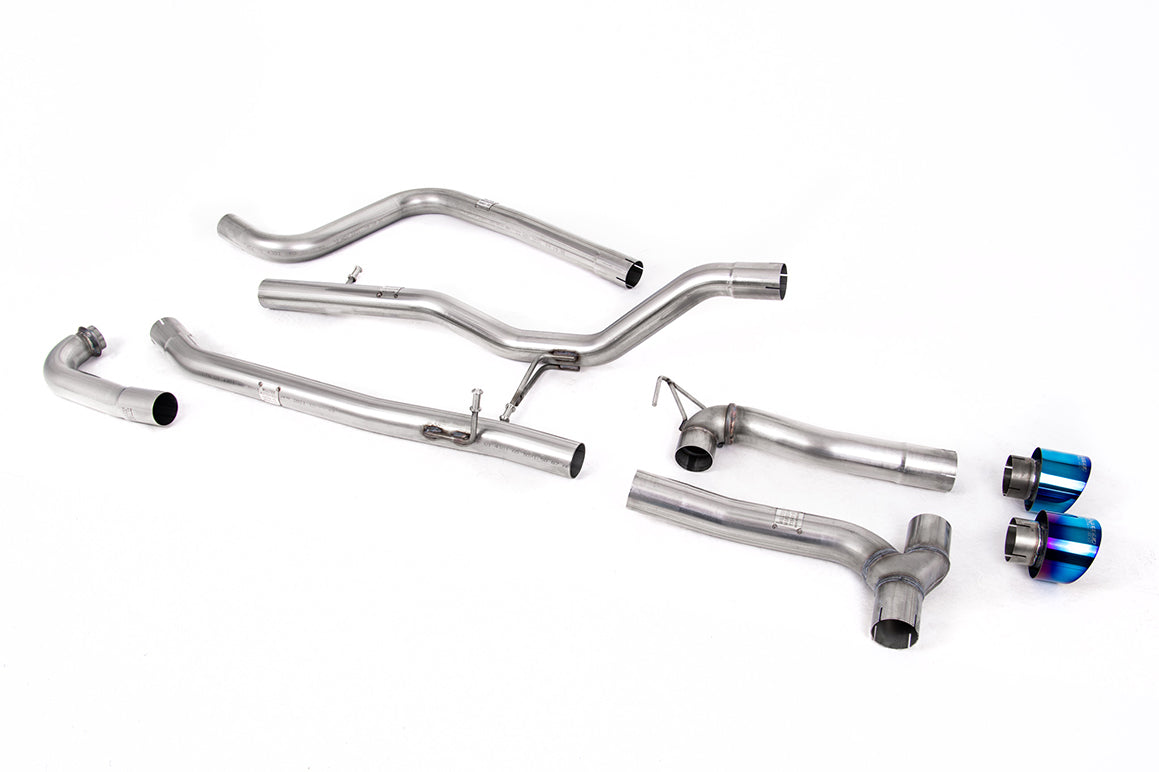 MillTek SSXFD374 Ford Fiesta Dual Outlet Systems Cat-Back Non-Resonated (Louder) with Burnt/Blue Titanium GT-100 Trims