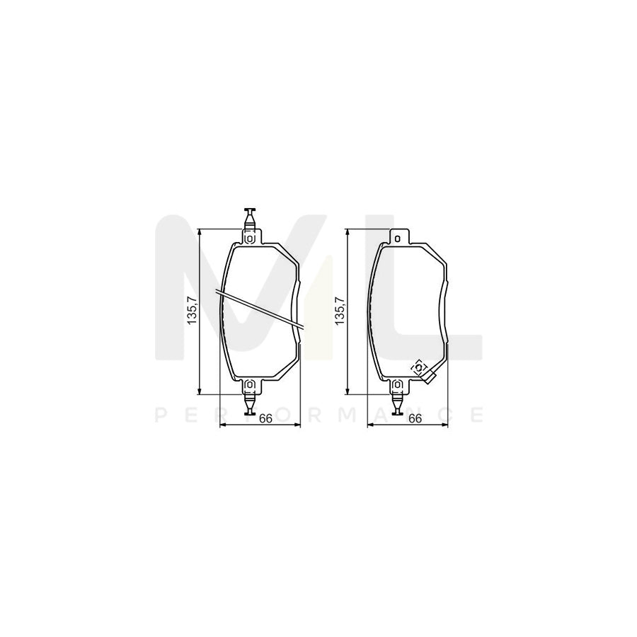 Bosch 0986494366 Brake Pad Set With Acoustic Wear Warning, With Anti-Squeak Plate, With Mounting Manual BP1274 | ML Performance Car Parts