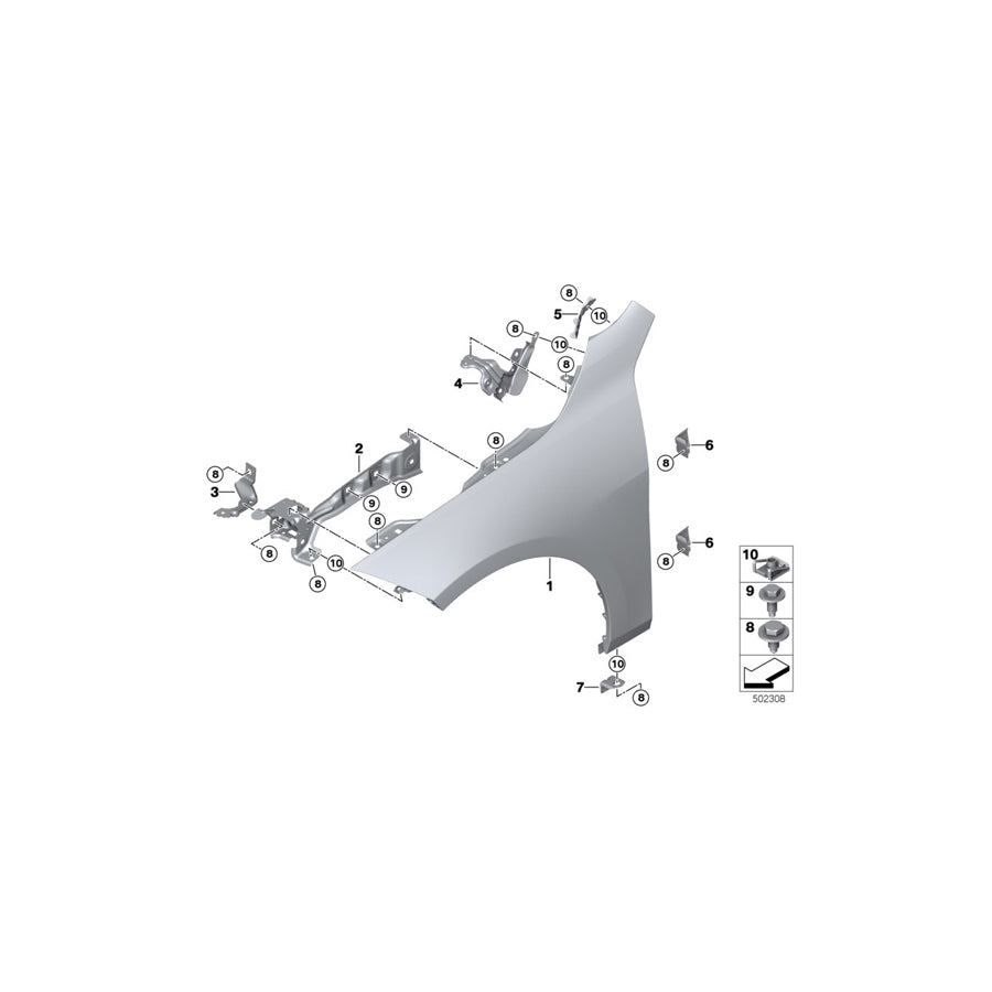 Genuine BMW 41008497232 F40 F44 Side Panel Bracket, Front Right 3 (Inc. 120dX, 118i & 228iX) | ML Performance EU Car Parts