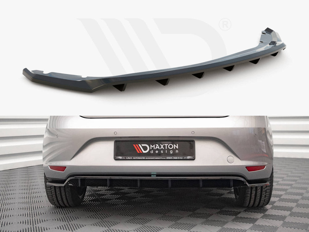Maxton Design SE-LE-3-RD1T+RD2T Central Rear Splitter (vertical Bars) Seat Leon Hatchback MK3 (2012-2016) | ML Performance UK Car Parts