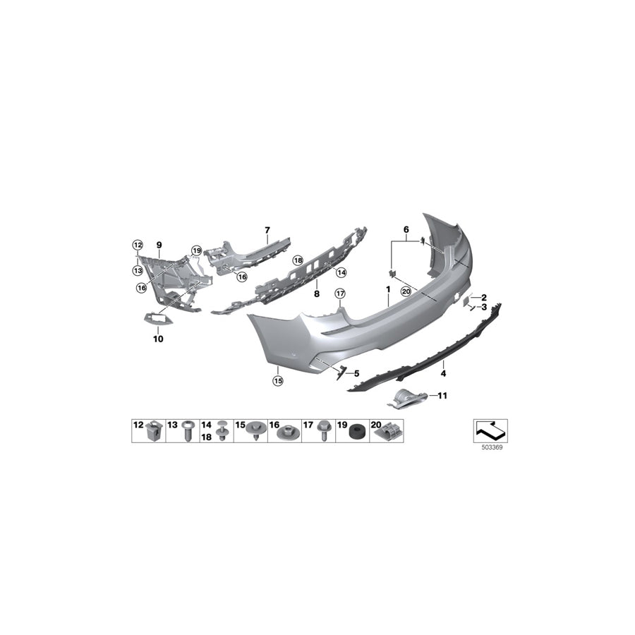 Genuine BMW 51128075816 G20 Grill, Bumper, Rear Right M (Inc. 320iX, 320d & 330e) | ML Performance EU Car Parts