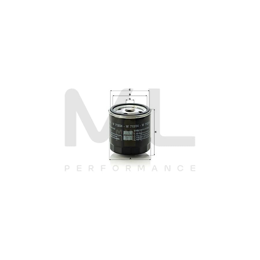 MANN-FILTER W 712/34 (10) Oil Filter Spin-on Filter | ML Performance Car Parts