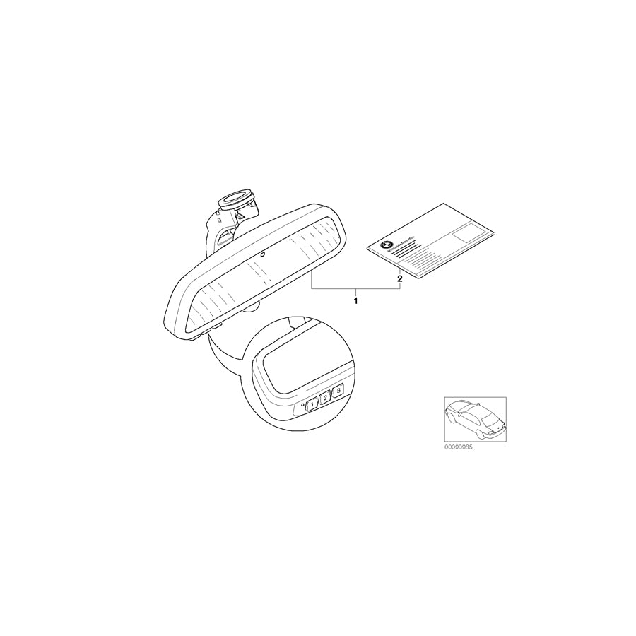 Genuine BMW 51169134444 E71 E63 E90 Rearview Mirror Ec / Led / Gto / Remote 868 MHZ (Inc. 750i, 525xi & 325ti) | ML Performance EU Car Parts