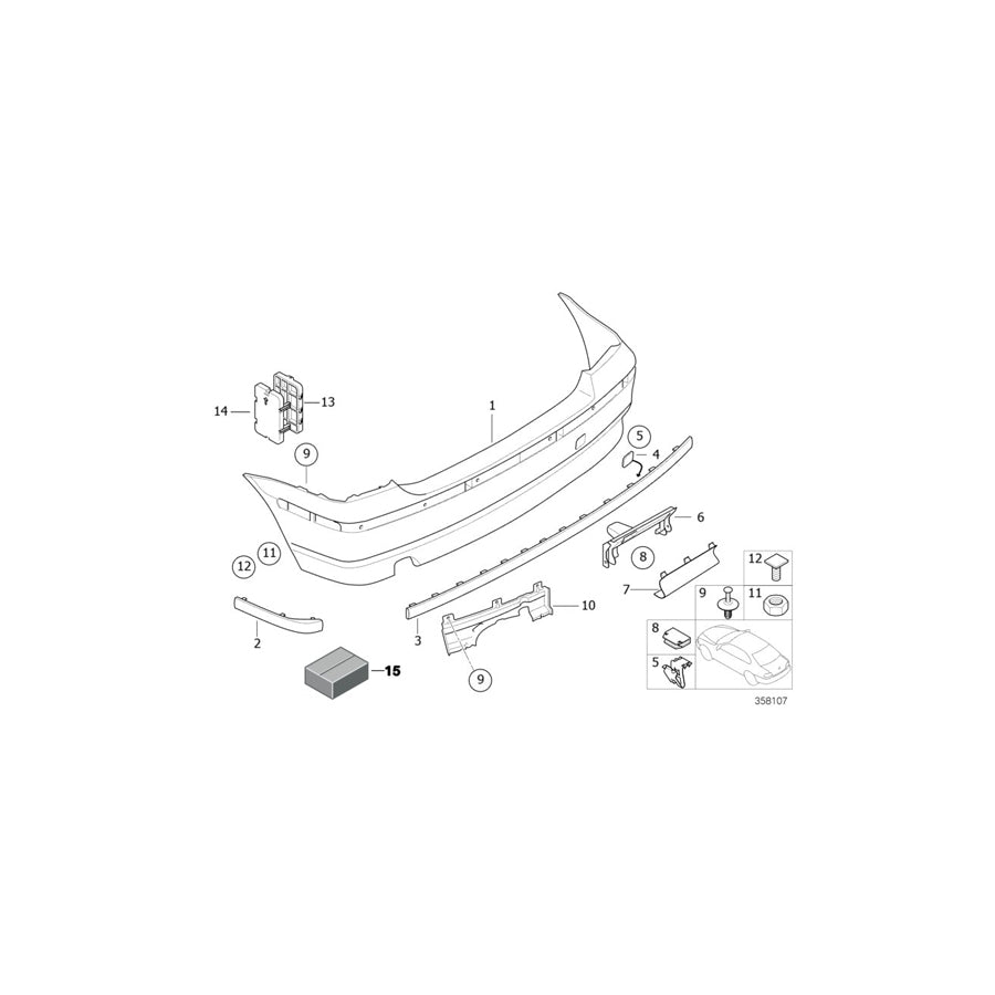 Genuine BMW 51128252815 E46 Protect.Rubber Strip,Centre Rear Bumper SCHWARZ (Inc. 316ti, 325ti & 320td) | ML Performance EU Car Parts
