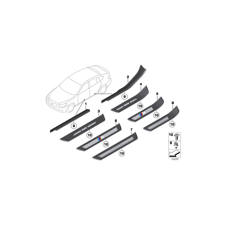 Genuine BMW 51477220446 F07 F07 Cover Molding, Sill, Inner Rear Right ELFENBEINWEISS (Inc. 530d 155kW, 520d & 535iX) | ML Performance EU Car Parts