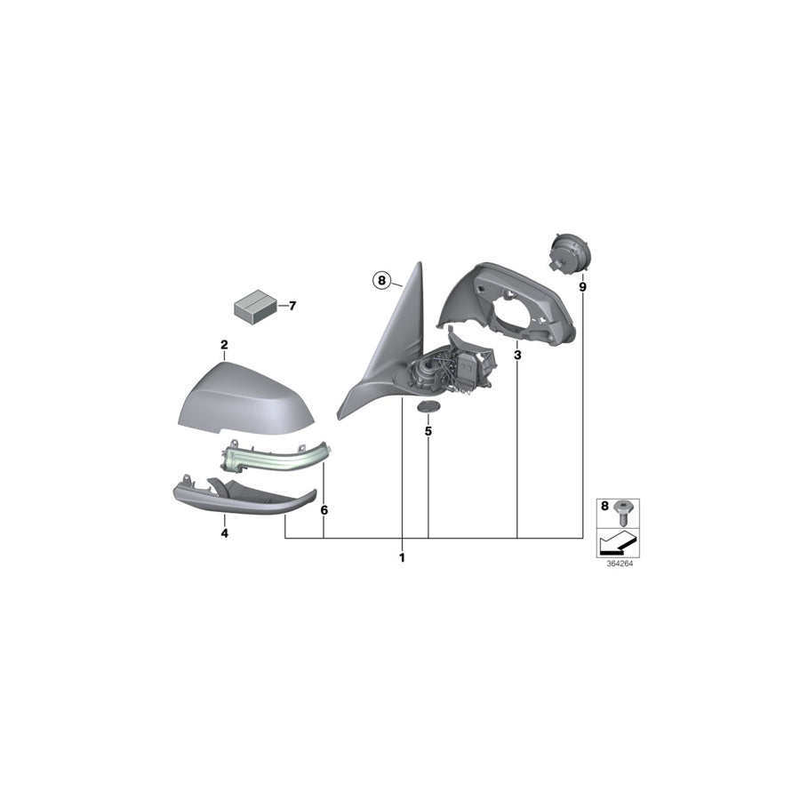 Genuine BMW 51167345696 F30 F31 Heated Outside Mirror, Right SHADOW-LINE (Inc. 340i, 330e & 320dX) | ML Performance EU