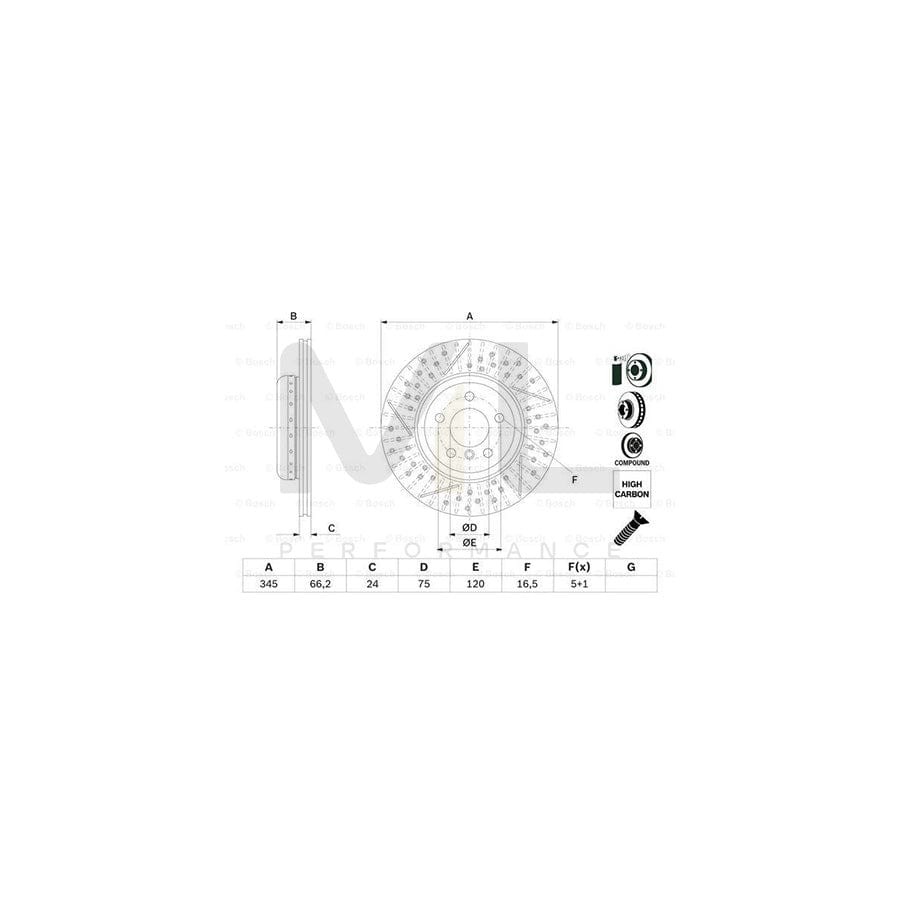 BOSCH 0 986 479 E15 Brake Disc Slotted / Perforated, Two-piece brake disc, Vented, Coated, High-carbon, with bolts/screws | ML Performance Car Parts