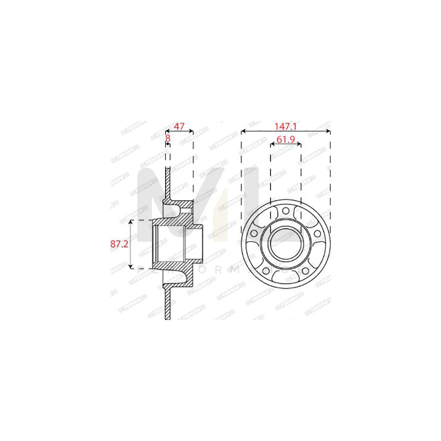FERODO DDF2820C-1 Brake Disc for RENAULT MEGANE Solid, with ABS sensor ring, with wheel bearing set | ML Performance Car Parts