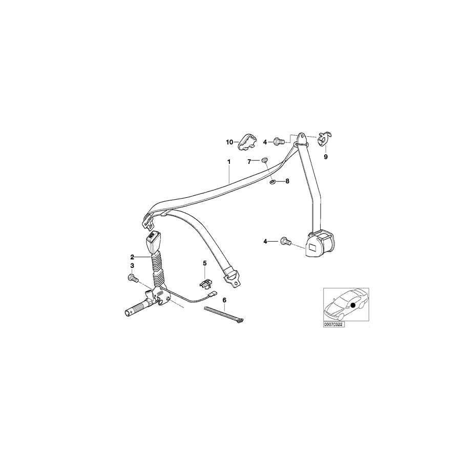 Genuine BMW 72118412072 E36 Rght Frnt Upper Belt W/O Force Limiter (Inc. Z3 2.8, Z3 3.0i & Z3 2.0) | ML Performance EU Car Parts