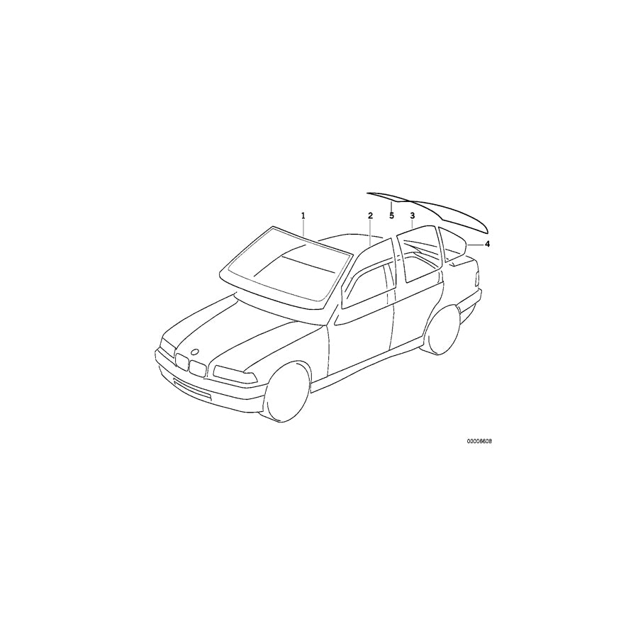Genuine BMW 51368119077 E36 Side Window, Green, Left (Inc. 320i, 325i & 323i) | ML Performance EU