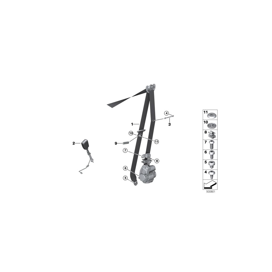 Genuine BMW 72117496303 G20 Upper Belt Strap Rema On Front Left SCHWARZ (Inc. 320dX, 320d & 330i) | ML Performance EU Car Parts