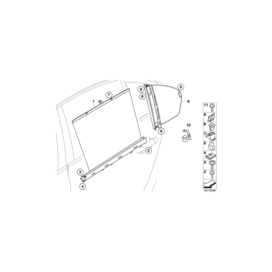 Genuine BMW 51359122639 E61 Roller Sun Screen,Triangular Window Left SCHWARZ (Inc. 530d, 525d & 525i) | ML Performance EU Car Parts