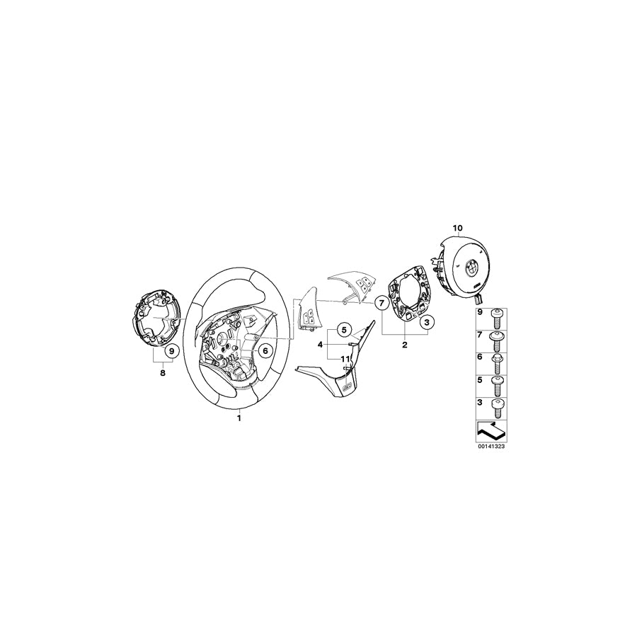 Genuine BMW 32342283952 E61 E64 E60 M Sprt. St.Whl, Lthr.,Paddle/Out-Of-Lane SCHWARZ (Inc. 530d, 535d & 535i) | ML Performance EU Car Parts