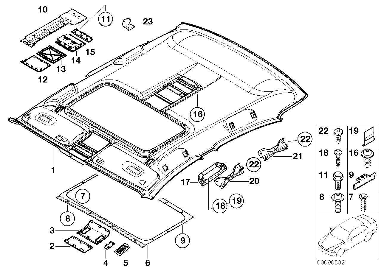 Genuine BMW 51447029401 E66 Molded Headlining,Sliding Lift.Roof,Long STEINGRAU (Inc. 745Li & 750Li) | ML Performance EU EU Car Parts